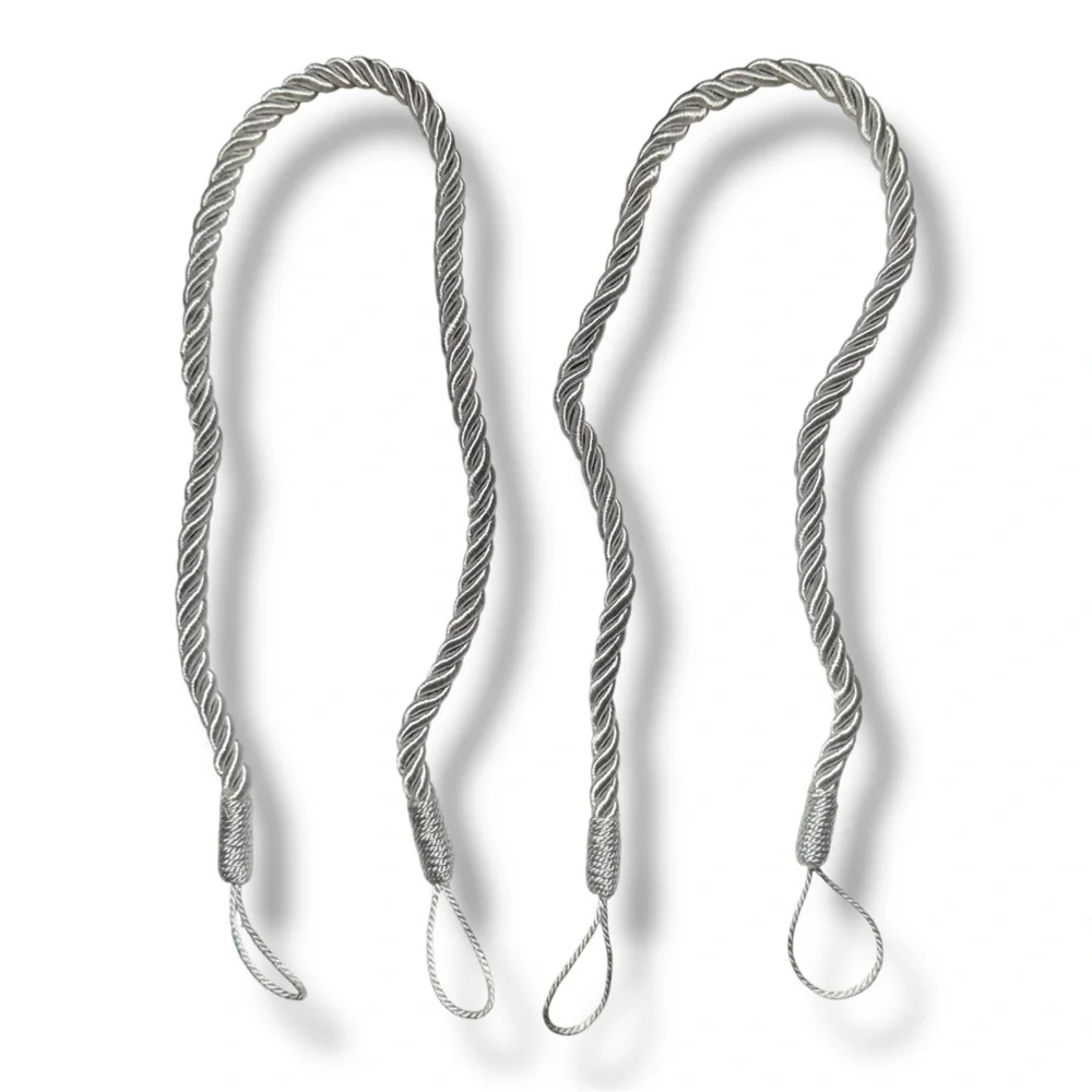 Elegant Silver Curtain Drapes Rope Tiebacks One Set BoHo Luxury Home